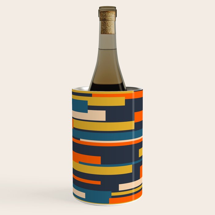 Wright Geometric Mid Century Modern Abstract Pattern Blue Orange Mustard Wine Chiller Gallery Image 1