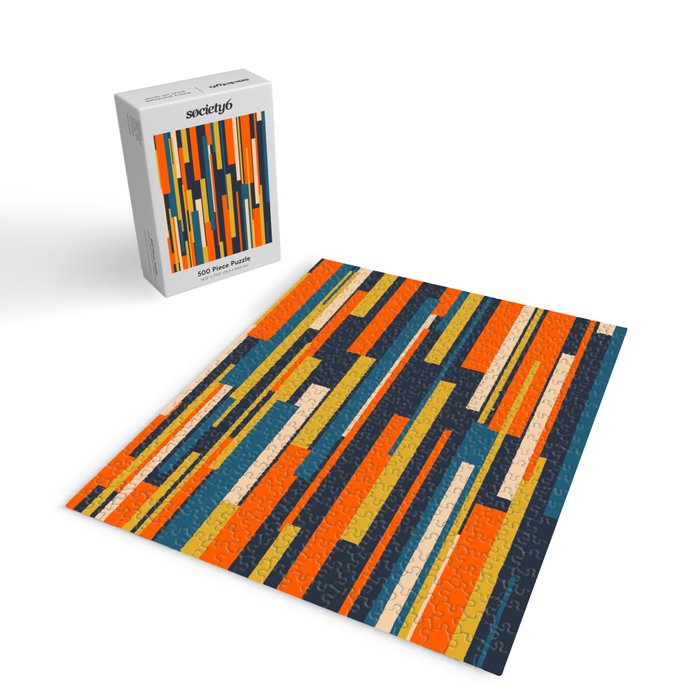 Wright Geometric Mid Century Modern Abstract Pattern Blue Orange Mustard Jigsaw Puzzle Gallery Image 2