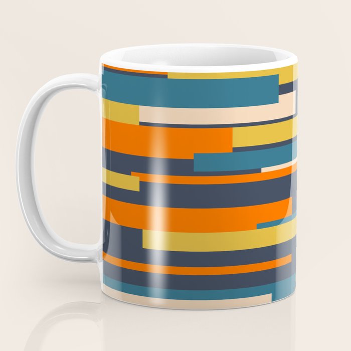 Wright Geometric Mid Century Modern Abstract Pattern Blue Orange Mustard Coffee Mug Gallery Image 3