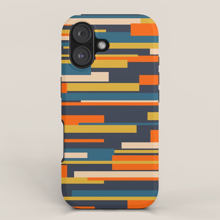 Wright Geometric Mid Century Modern Abstract Pattern Blue Orange Mustard iPhone Case Gallery Image 1