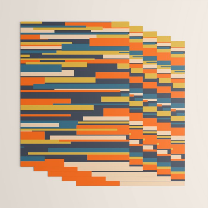 Wright Geometric Mid Century Modern Abstract Pattern Blue Orange Mustard Wrapping Paper Gallery Image 3