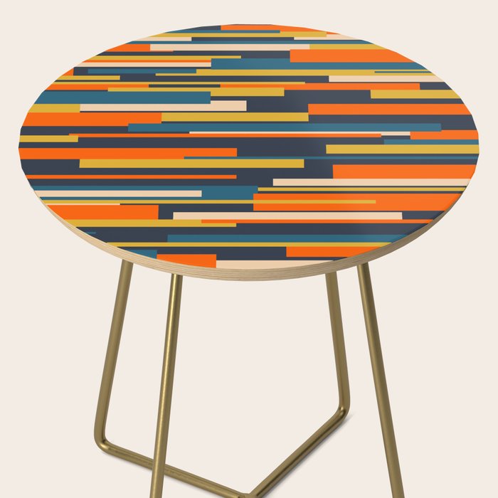 Wright Geometric Mid Century Modern Abstract Pattern Blue Orange Mustard Side Table Gallery Image 2