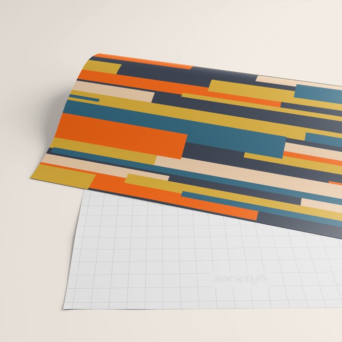 Wright Geometric Mid Century Modern Abstract Pattern Blue Orange Mustard Wrapping Paper Gallery Image 2