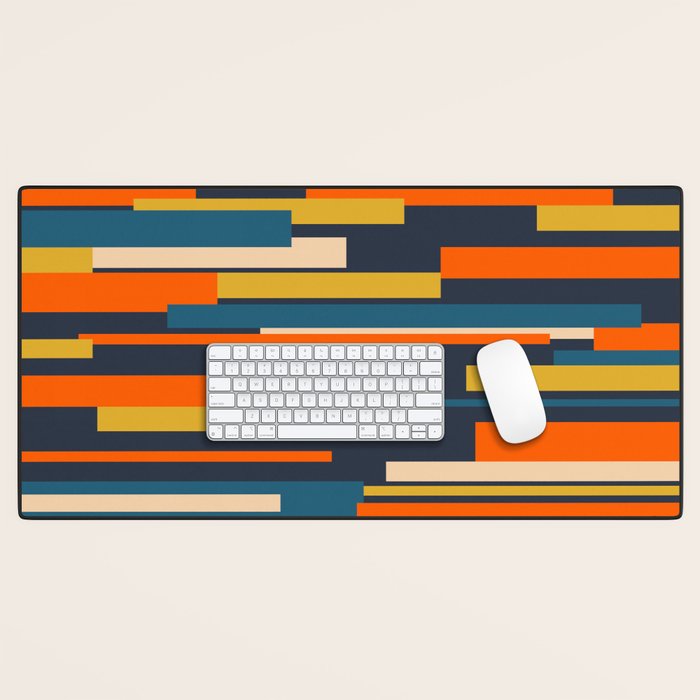 Wright Geometric Mid Century Modern Abstract Pattern Blue Orange Mustard Desk Mat Gallery Image 1