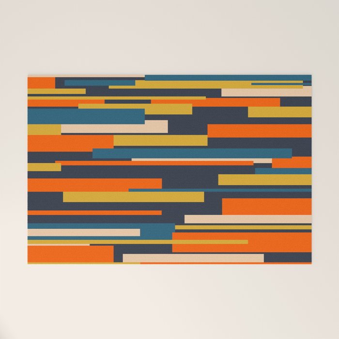 Wright Geometric Mid Century Modern Abstract Pattern Blue Orange Mustard Welcome Mat Gallery Image 1