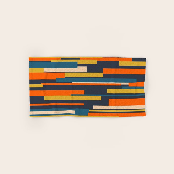 Wright Geometric Mid Century Modern Abstract Pattern Blue Orange Mustard Bath Towel Gallery Image 1