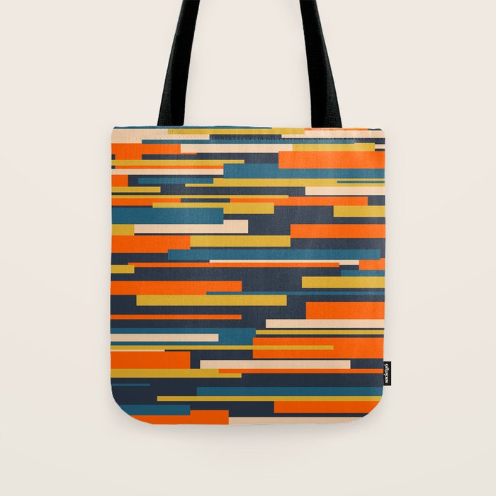 Wright Geometric Mid Century Modern Abstract Pattern Blue Orange Mustard Tote Bag Gallery Image 1