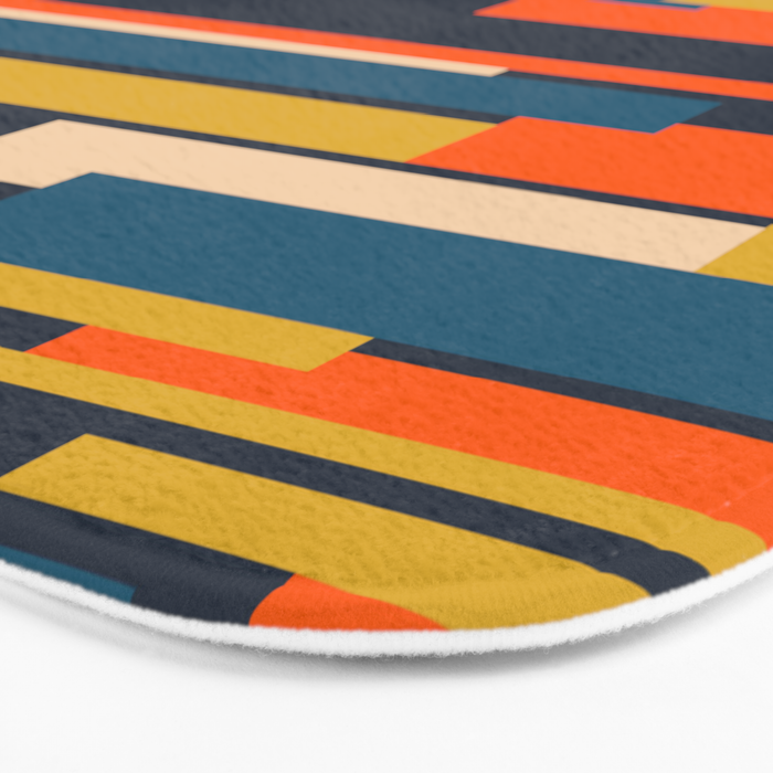 Wright Geometric Mid Century Modern Abstract Pattern Blue Orange Mustard Bath Mat Gallery Image 3