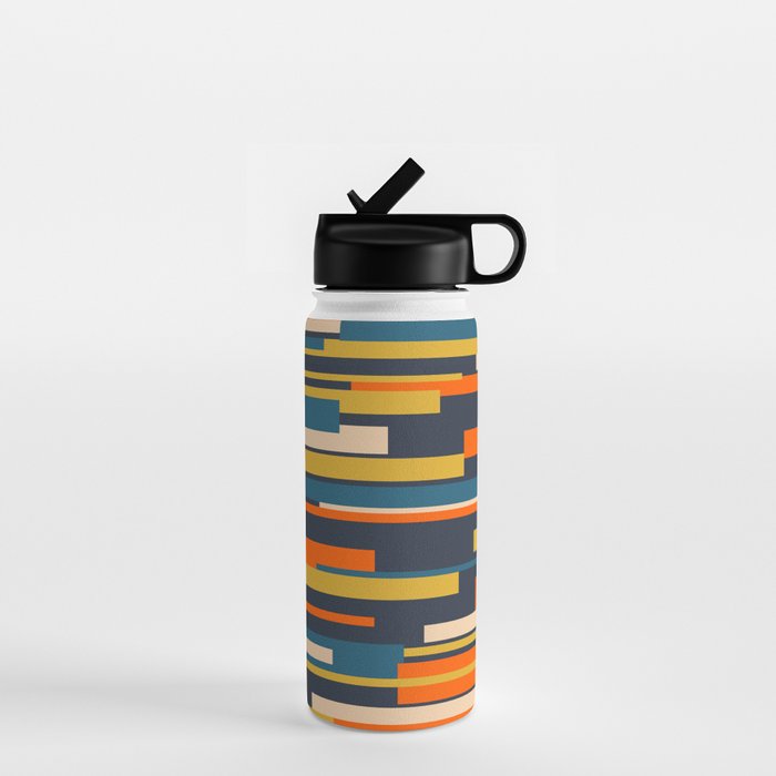 Wright Geometric Mid Century Modern Abstract Pattern Blue Orange Mustard Water Bottle Gallery Image 1
