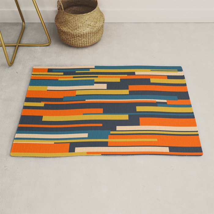 Wright Geometric Mid Century Modern Abstract Pattern Blue Orange Mustard Rug Gallery Image 1