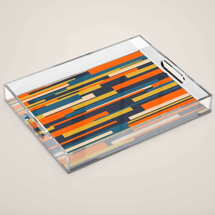 Wright Geometric Mid Century Modern Abstract Pattern Blue Orange Mustard Acrylic Tray Gallery Image 1