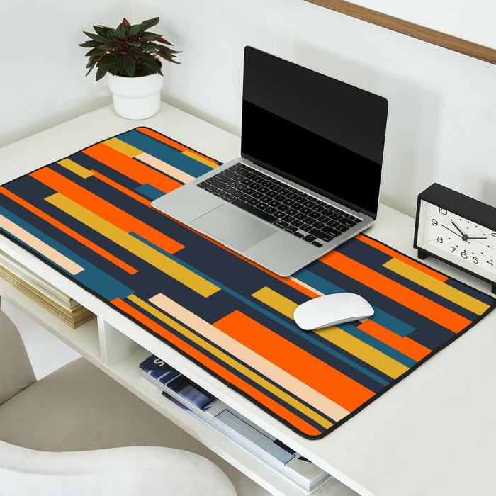 Wright Geometric Mid Century Modern Abstract Pattern Blue Orange Mustard Desk Mat Gallery Image 2