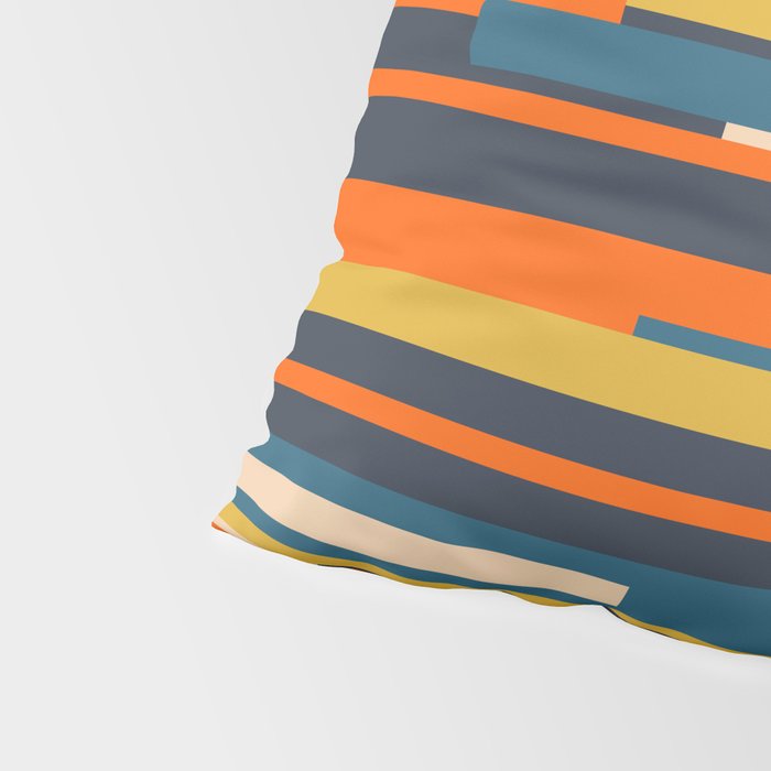 Wright Geometric Mid Century Modern Abstract Pattern Blue Orange Mustard Pillow Sham Gallery Image 4