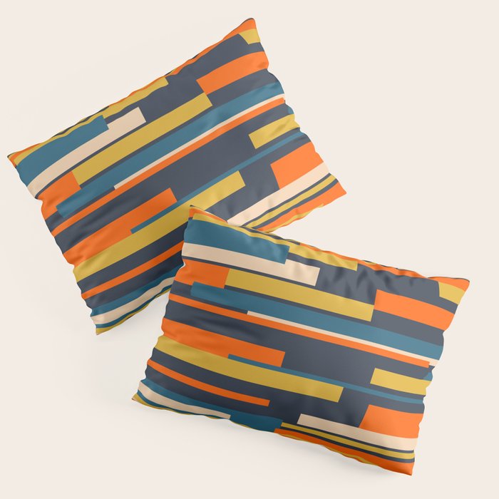 Wright Geometric Mid Century Modern Abstract Pattern Blue Orange Mustard Pillow Sham Gallery Image 3