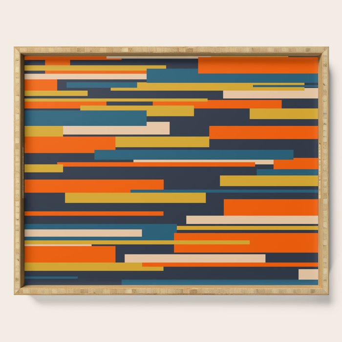 Wright Geometric Mid Century Modern Abstract Pattern Blue Orange Mustard Serving Tray Gallery Image 1