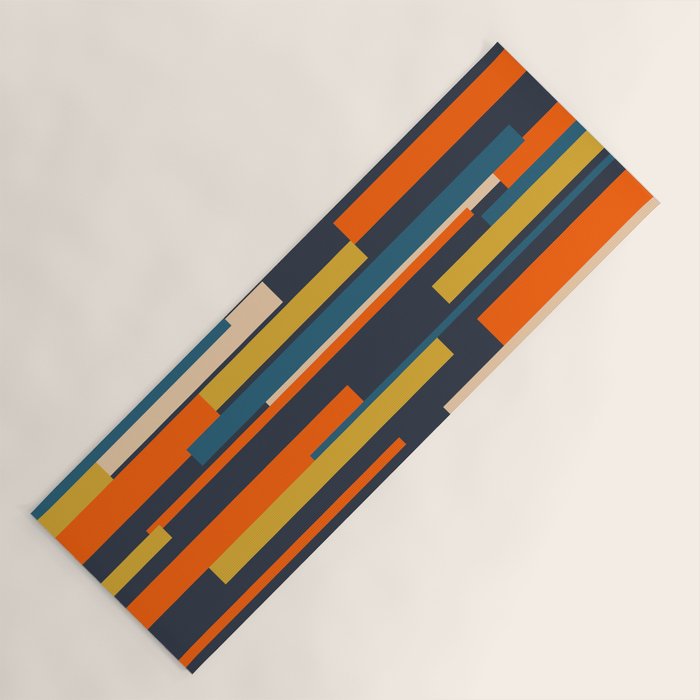 Wright Geometric Mid Century Modern Abstract Pattern Blue Orange Mustard Yoga Mat Gallery Image 1