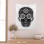 DÃ­a de Muertos Calavera â¢ Mexican Sugar Skull - Black Palette Wall Tapestry Gallery Image 2