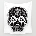 DÃ­a de Muertos Calavera â¢ Mexican Sugar Skull - Black Palette Wall Tapestry Gallery Image 4