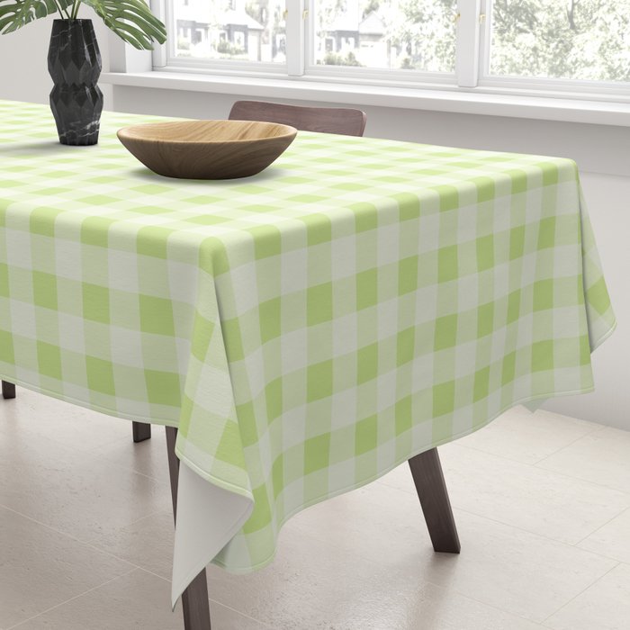 Gingham Check Pattern in Light Lime Green and White Tablecloth Gallery Image 3