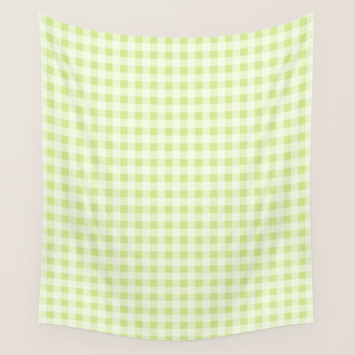 Gingham Check Pattern in Light Lime Green and White Wall Tapestry Gallery Image 4