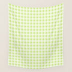 Gingham Check Pattern in Light Lime Green and White Wall Tapestry Gallery Image 4
