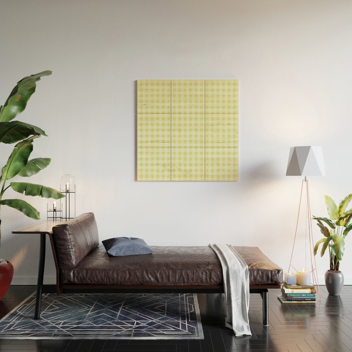 Gingham Check Pattern in Light Lime Green and White Wood Wall Art Gallery Image 2