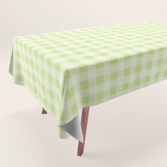 Gingham Check Pattern in Light Lime Green and White Tablecloth Gallery Image 1