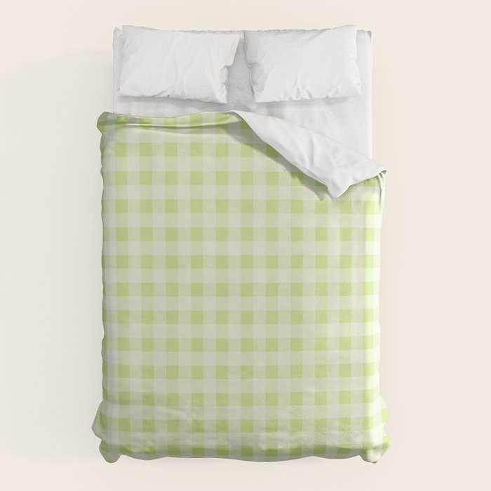 Gingham Check Pattern in Light Lime Green and White Duvet Cover Gallery Image 6