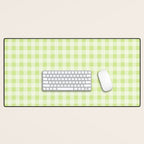 Gingham Check Pattern in Light Lime Green and White Desk Mat Gallery Image 1