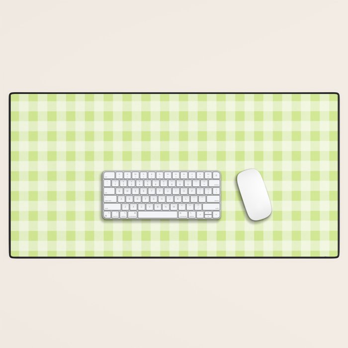Gingham Check Pattern in Light Lime Green and White Desk Mat Gallery Image 1