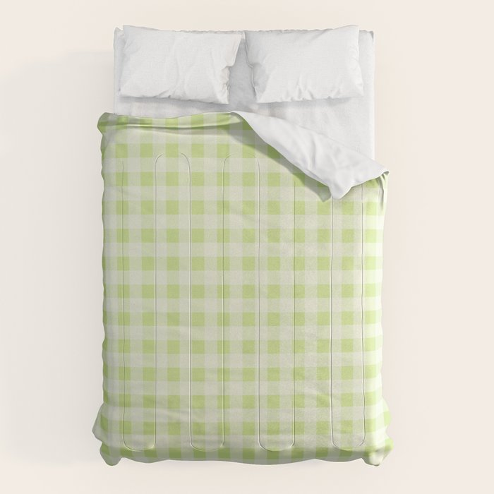 Gingham Check Pattern in Light Lime Green and White Comforter Gallery Image 6