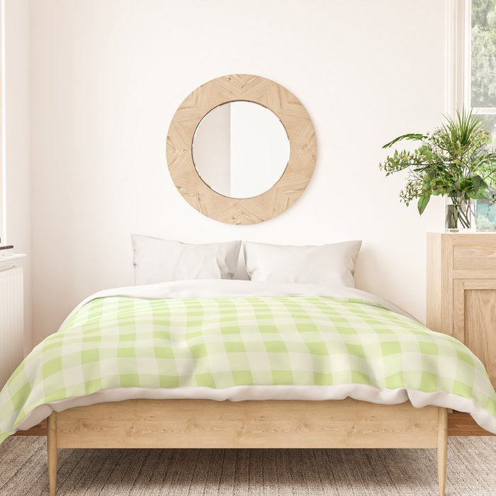 Gingham Check Pattern in Light Lime Green and White Duvet Cover Gallery Image 3