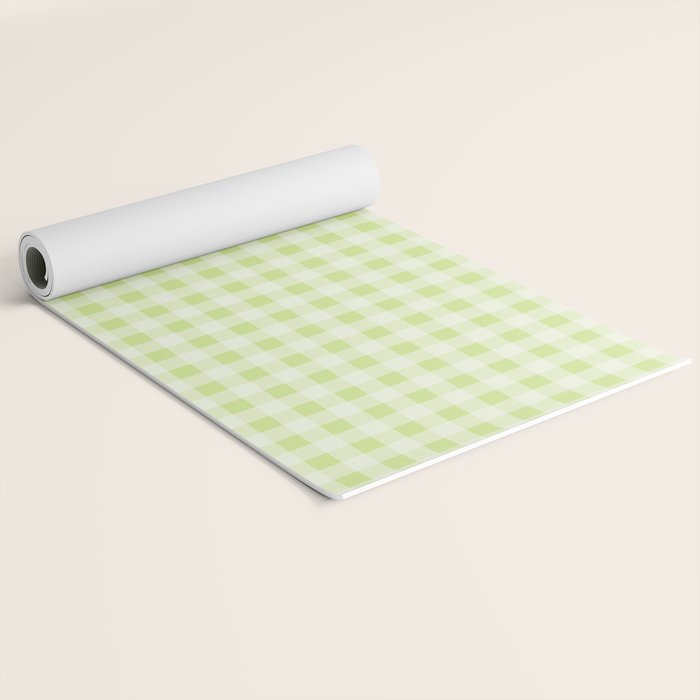 Gingham Check Pattern in Light Lime Green and White Yoga Mat Gallery Image 2