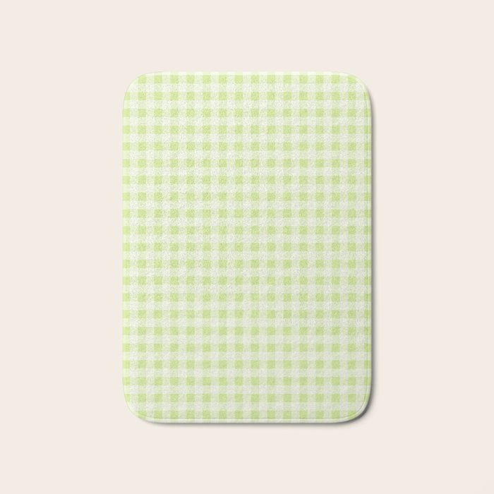 Gingham Check Pattern in Light Lime Green and White Bath Mat Gallery Image 1