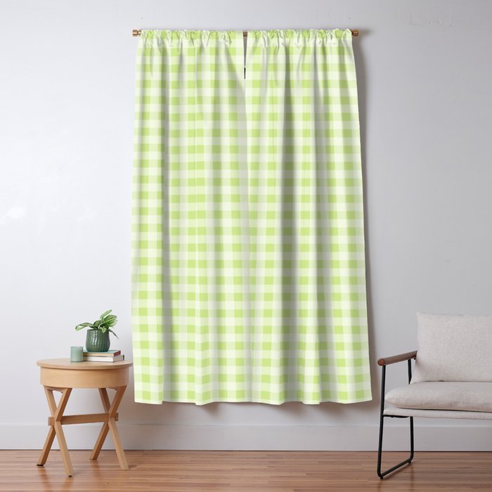 Gingham Check Pattern in Light Lime Green and White Window Curtain Gallery Image 5