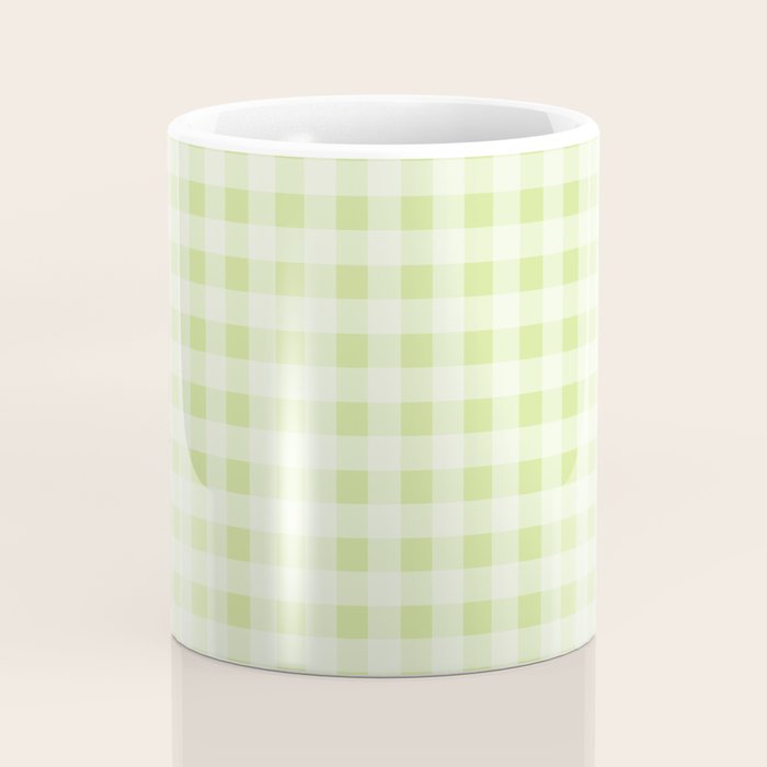 Gingham Check Pattern in Light Lime Green and White Coffee Mug Gallery Image 4