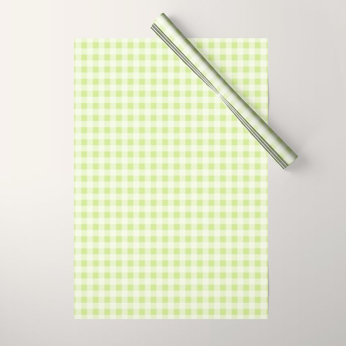 Gingham Check Pattern in Light Lime Green and White Wrapping Paper Gallery Image 1