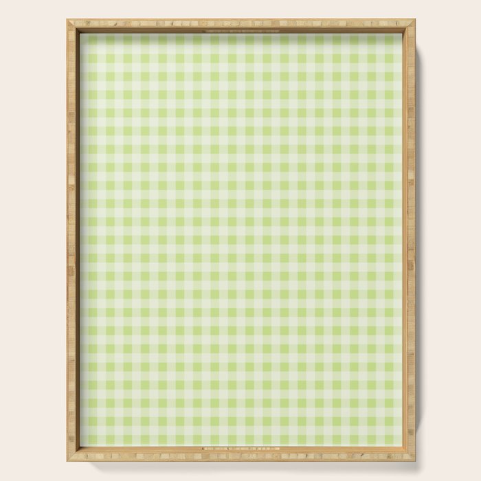 Gingham Check Pattern in Light Lime Green and White Serving Tray Gallery Image 1