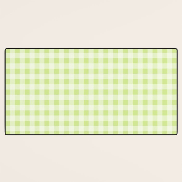 Gingham Check Pattern in Light Lime Green and White Desk Mat Gallery Image 3