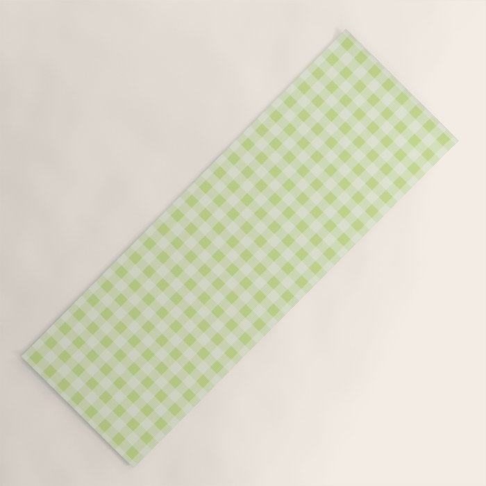 Gingham Check Pattern in Light Lime Green and White Yoga Mat Gallery Image 1