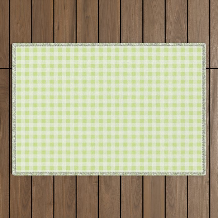 Gingham Check Pattern in Light Lime Green and White Outdoor Rug Gallery Image 1