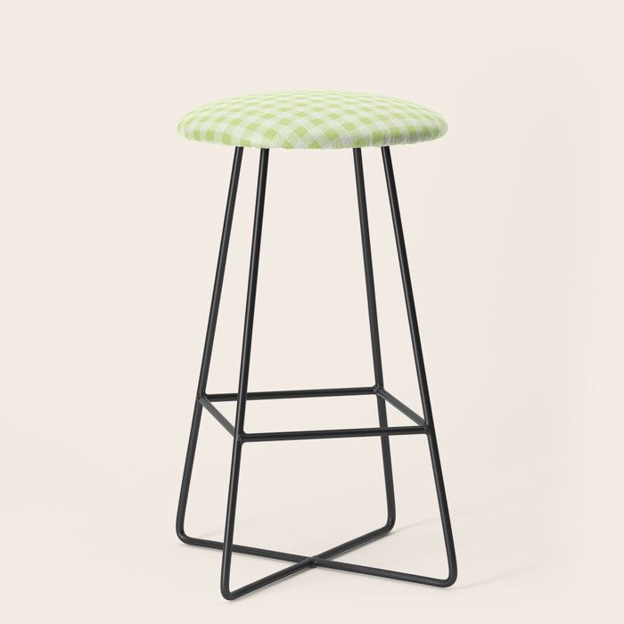Gingham Check Pattern in Light Lime Green and White Stool Gallery Image 1
