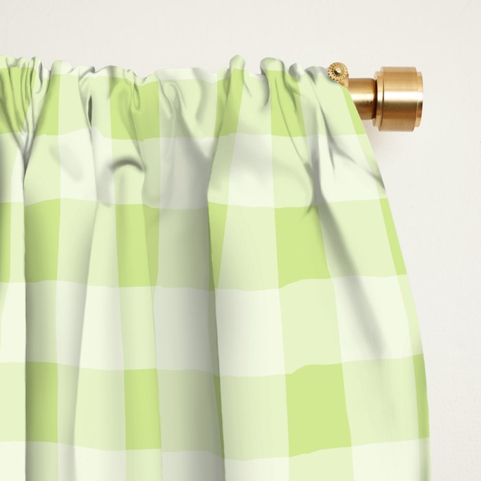 Gingham Check Pattern in Light Lime Green and White Window Curtain Gallery Image 2