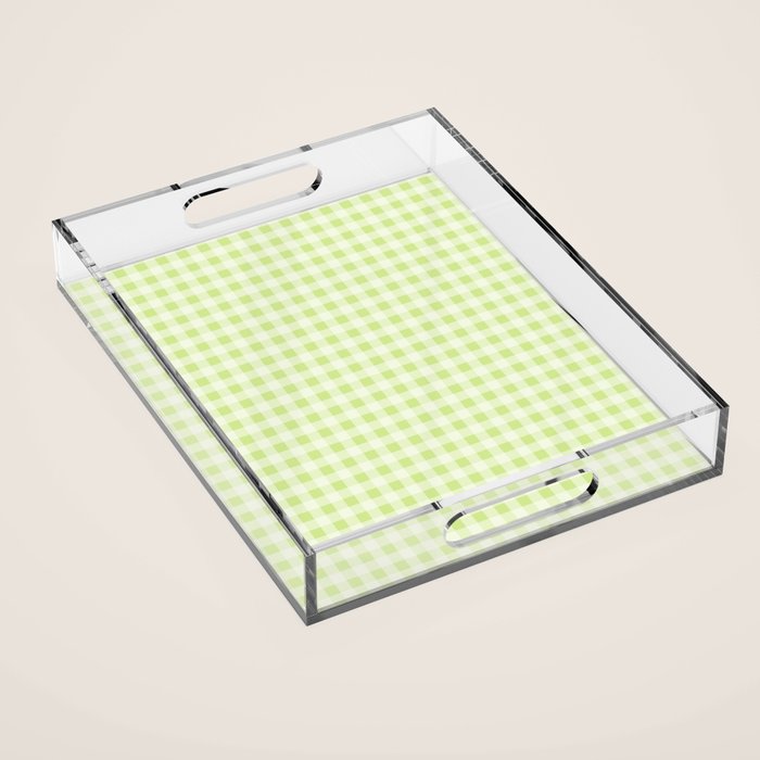 Gingham Check Pattern in Light Lime Green and White Acrylic Tray Gallery Image 1