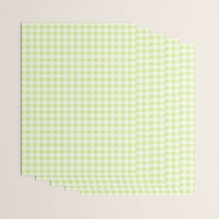 Gingham Check Pattern in Light Lime Green and White Wrapping Paper Gallery Image 3