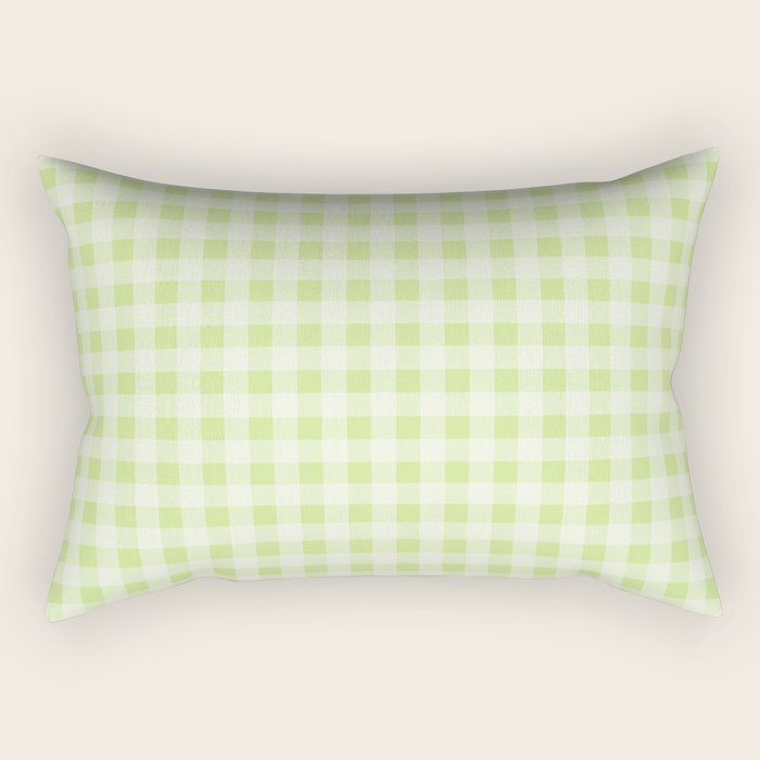 Gingham Check Pattern in Light Lime Green and White Rectangular Pillow Gallery Image 2