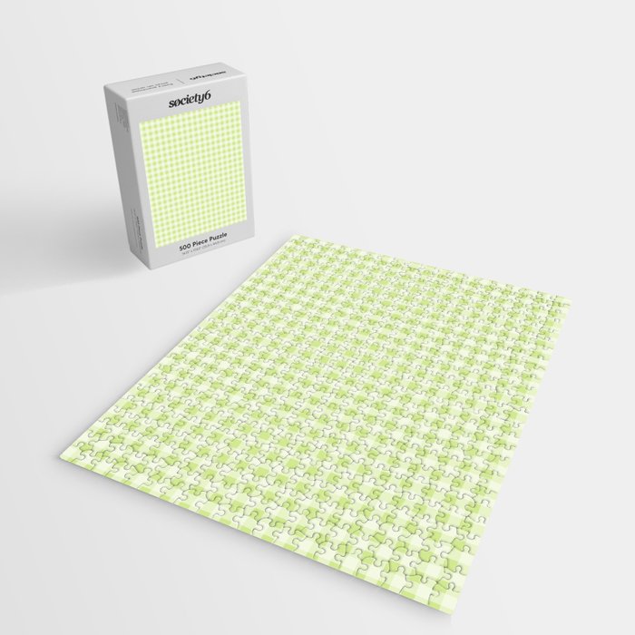 Gingham Check Pattern in Light Lime Green and White Jigsaw Puzzle Gallery Image 2