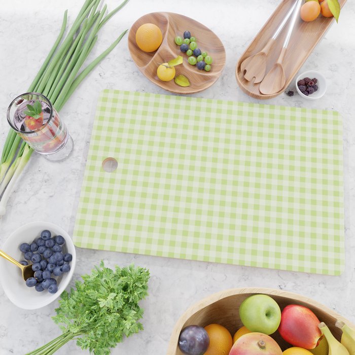Gingham Check Pattern in Light Lime Green and White Cutting Board Gallery Image 2