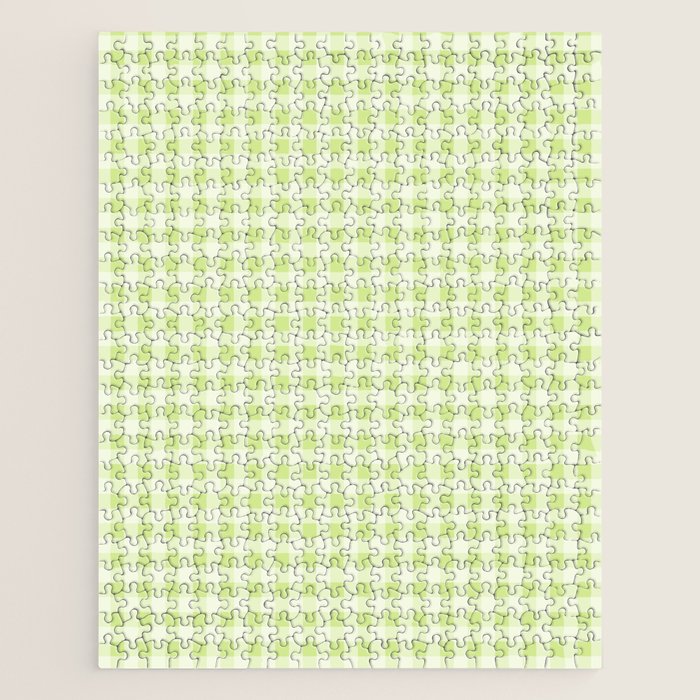 Gingham Check Pattern in Light Lime Green and White Jigsaw Puzzle Gallery Image 1