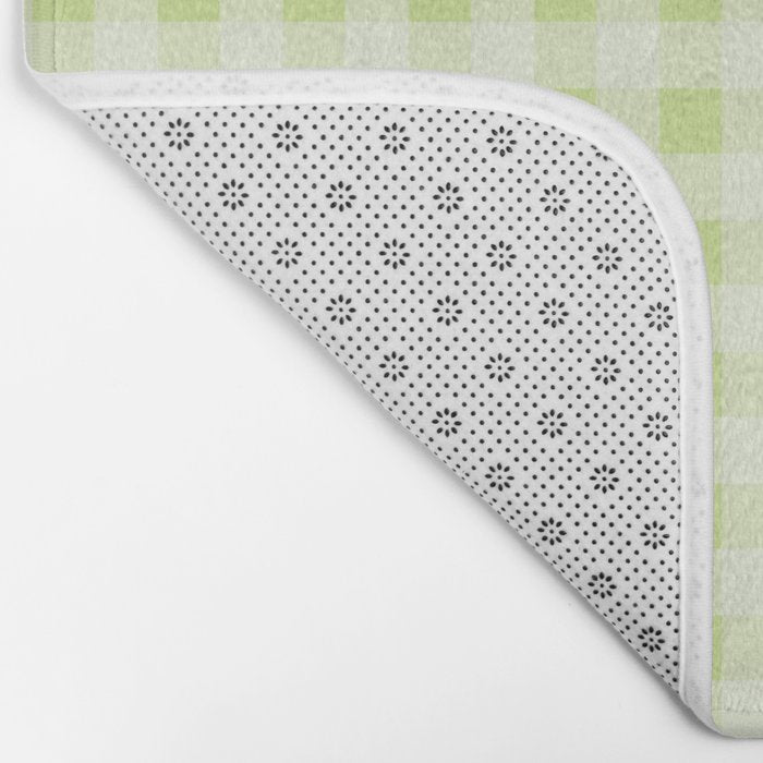 Gingham Check Pattern in Light Lime Green and White Bath Mat Gallery Image 2